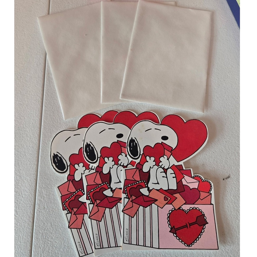 Vintage Hallmark Snoopy Valentines Peanuts Cards x3 + Envelopes Original box